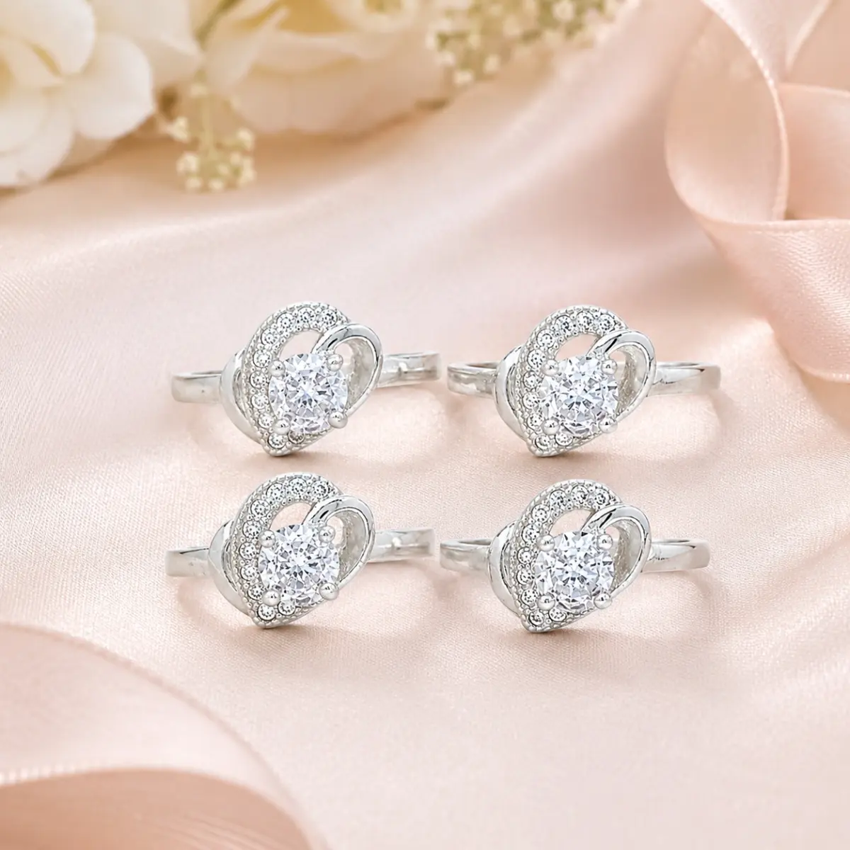 925 Sterling Silver A Toe Ring Pair Of 2 Stylish Heart Design For Women